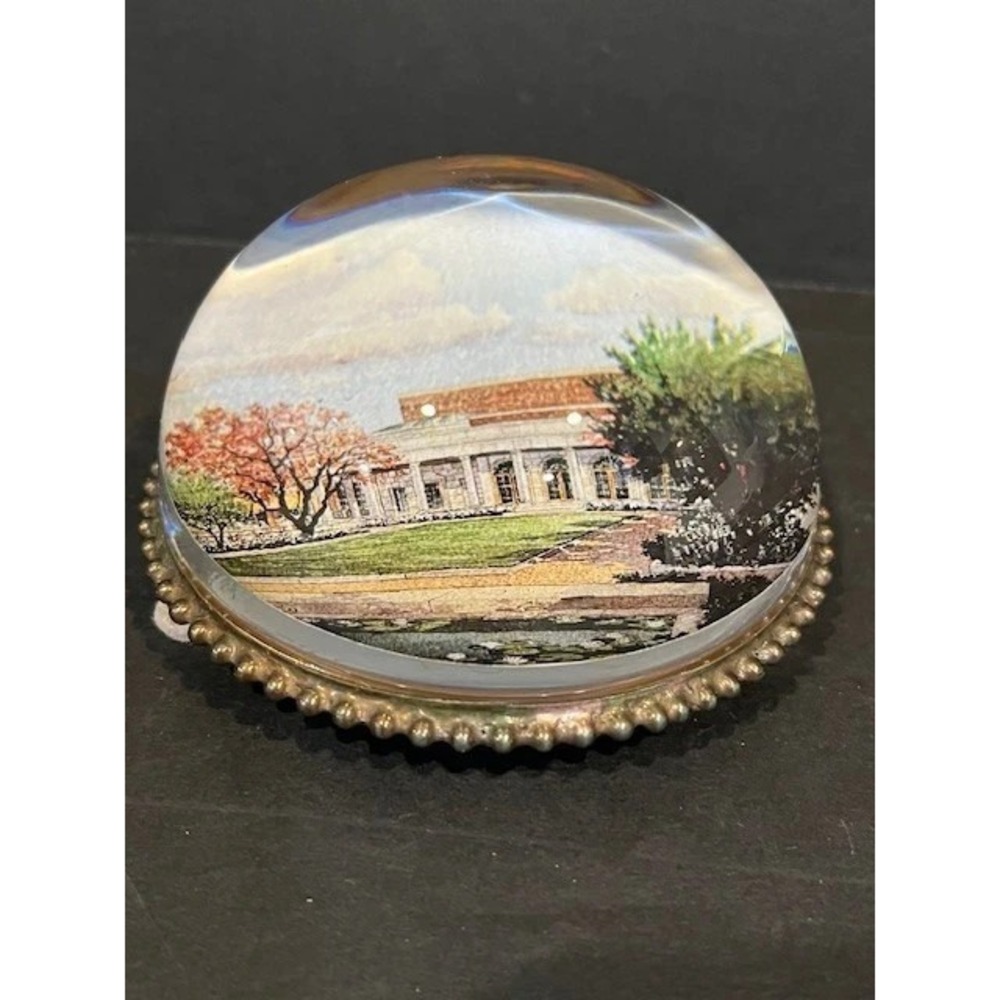 Texas Rose Garden Paperweight Willan F Domed Paper Weight Desk Glass Metal base